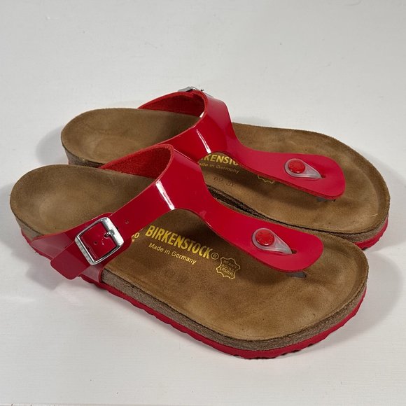 Birkenstock Shoes - Birkenstock Gizeh Red Birko T Strap Sandals Women Size 8 / 39